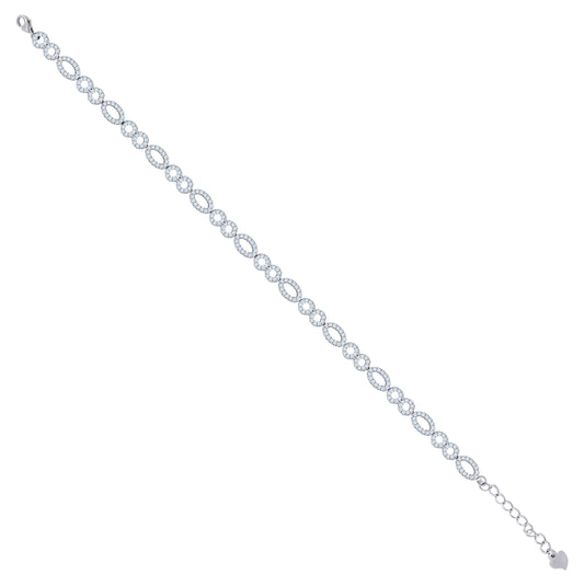 Sterling Silver Womens Cubic Zirconia Fancy Link Infinity Adjustable Bracelet