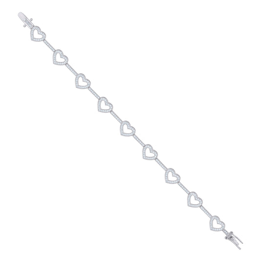 Sterling Silver Womens Cubic Zirconia Link Heart Bracelet
