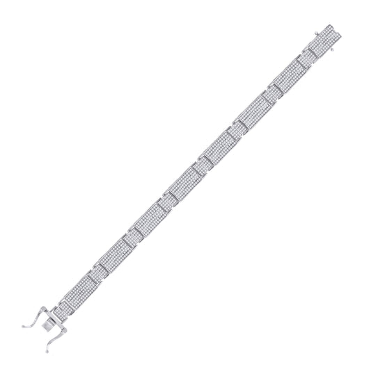 Sterling Silver Unisex Micropave Cubic Zirconia Link Bracelet