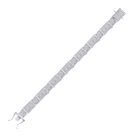 Sterling Silver Unisex Micropave Cubic Zirconia Link Bracelet