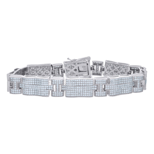 Sterling Silver Unisex Micropave Cubic Zirconia I-Link Bracelet