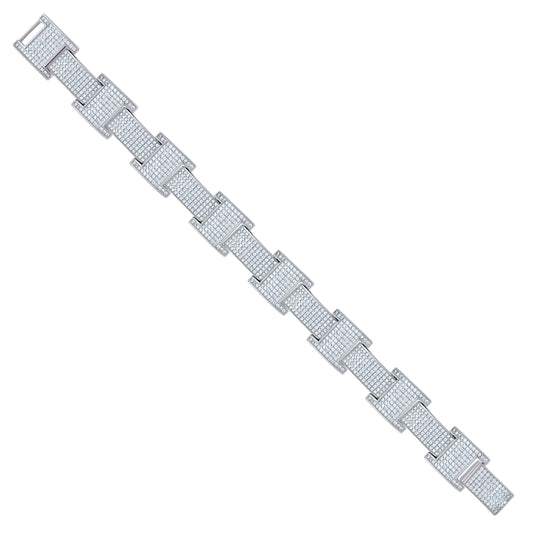 Sterling Silver Unisex Micropave Cubic Zirconia I-Link Bracelet