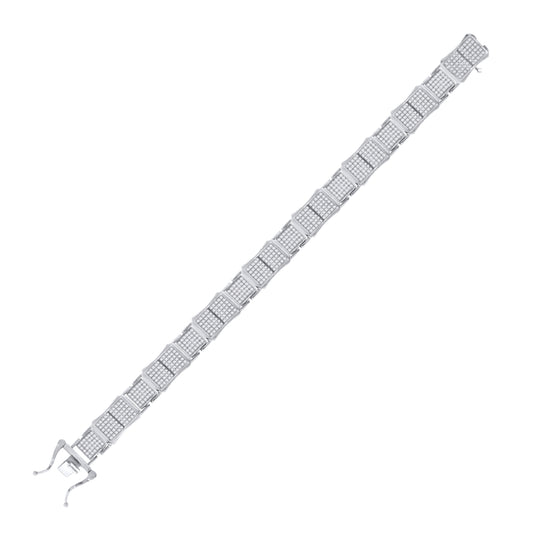 Sterling Silver Unisex Micropave Cubic Zirconia I-Link Bracelet