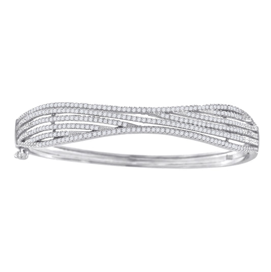 Sterling Silver Womens Micropave Cubic Zirconia Fashion Waves Bangle