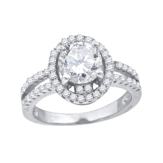 Sterling Silver Womens Cubic Zirconia Halo Oval Head Bridal Anniversary Engagement Wedding Ring