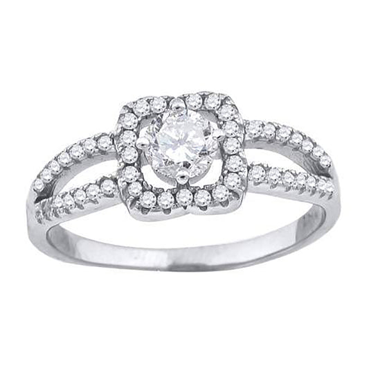 Sterling Silver Womens Cubic-Zirconia Floral Bridal Anniversary Engagement Wedding Ring