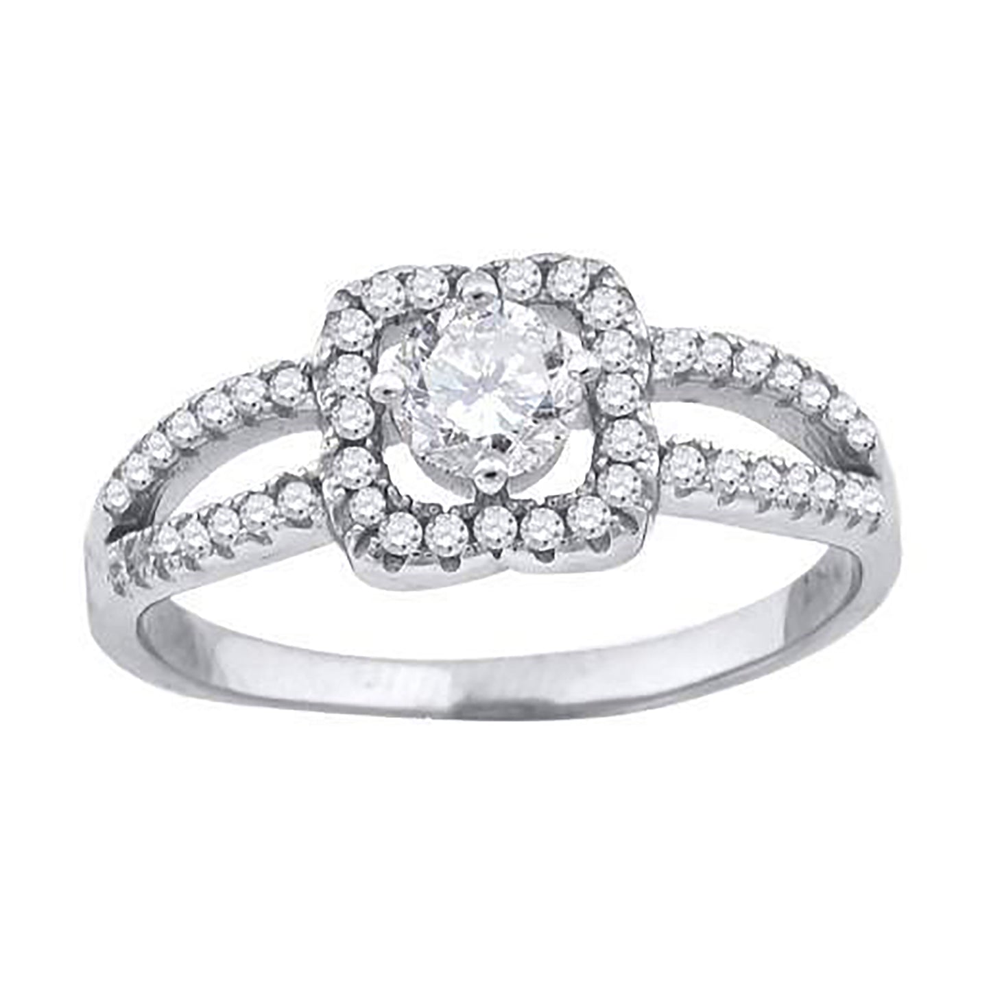Sterling Silver Womens Cubic-Zirconia Floral Bridal Anniversary Engagement Wedding Ring