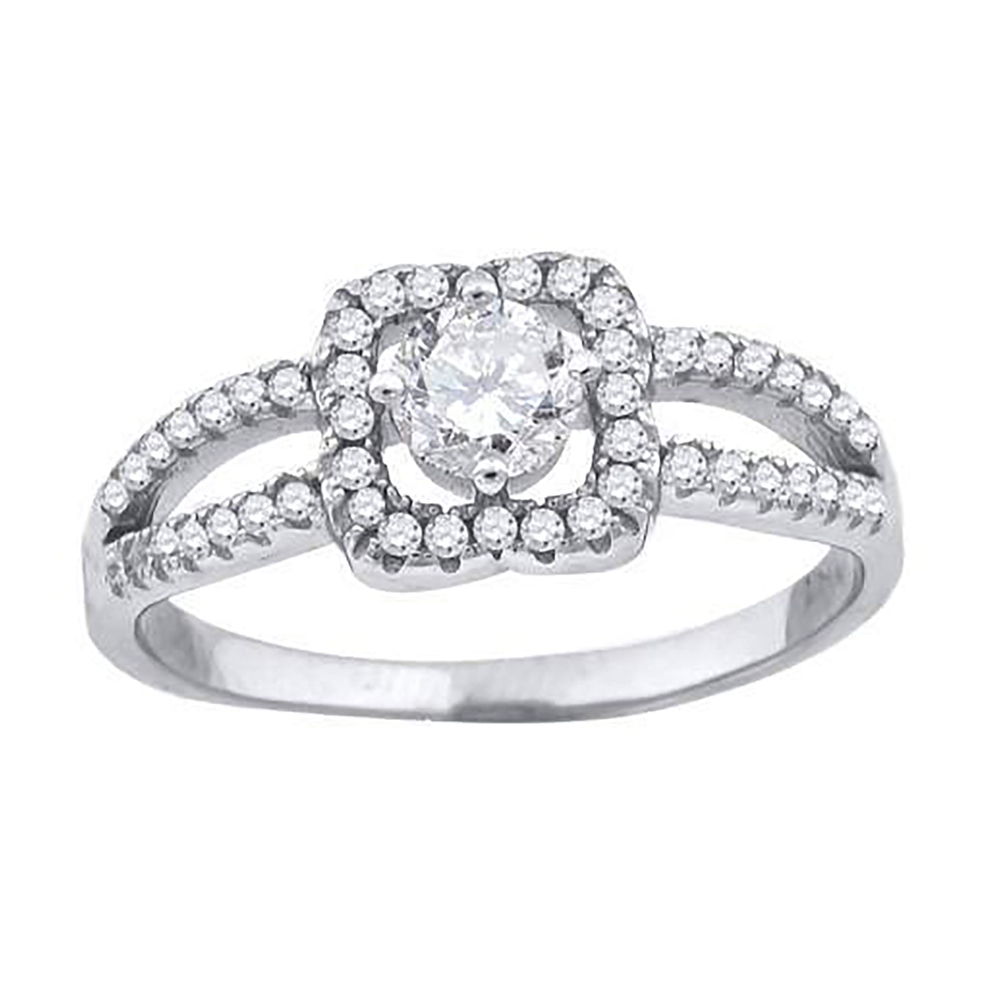 Sterling Silver Womens Cubic-Zirconia Floral Bridal Anniversary Engagement Wedding Ring