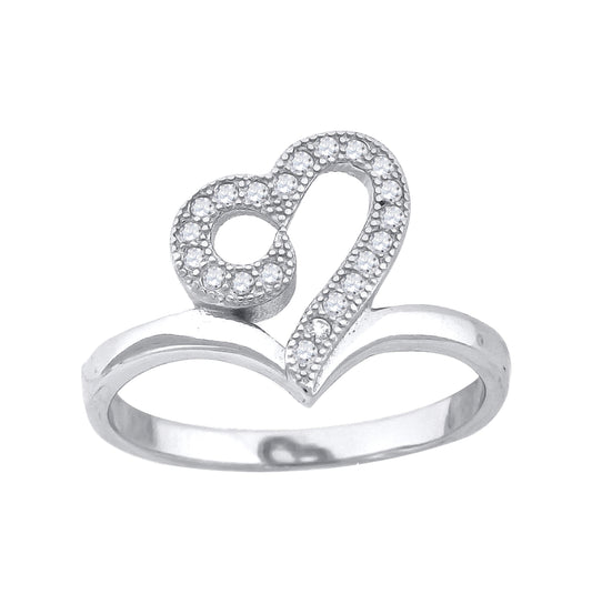 Sterling Silver Women's Cubic Zirconia Heart Bridal Anniversary Wedding Engagement Band Ring