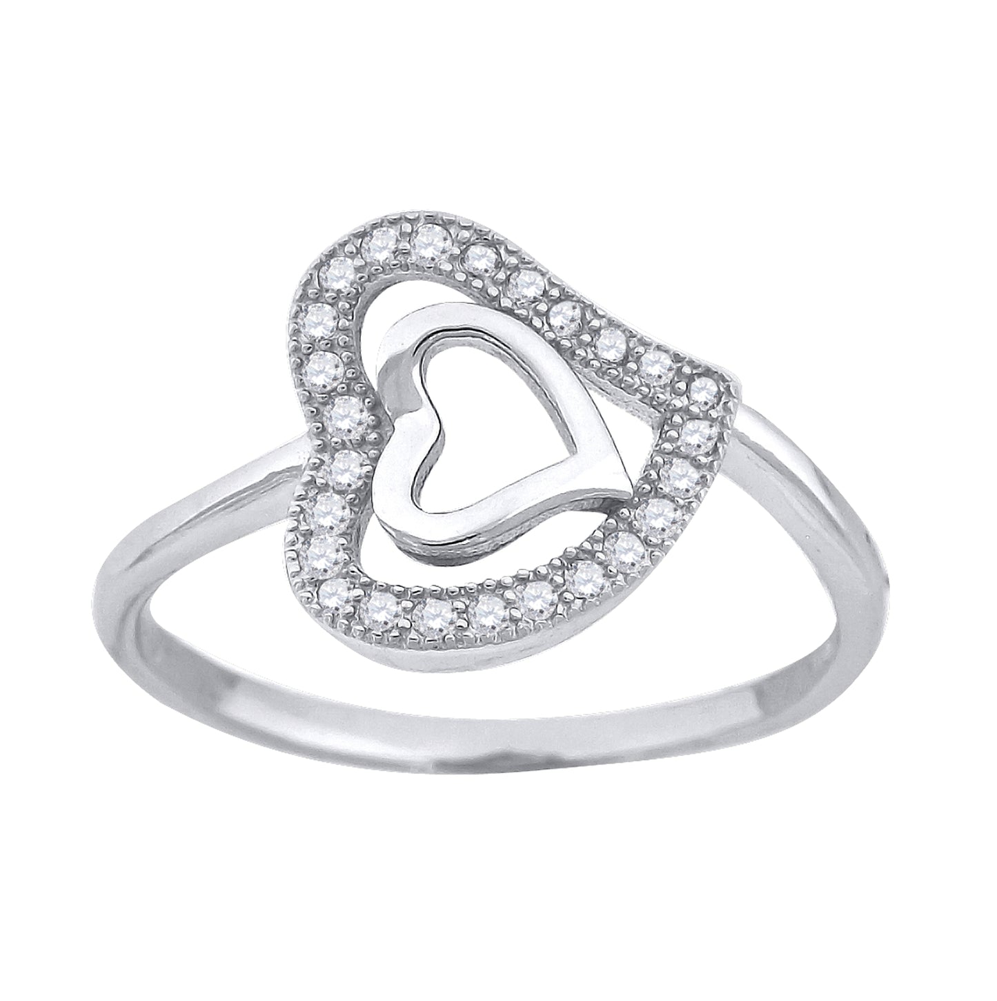 Sterling Silver Women's Cubic Zirconia Heart Bridal Anniversary Wedding Engagement Band Ring