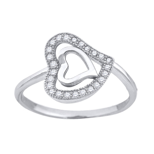Sterling Silver Women's Cubic Zirconia Heart Bridal Anniversary Wedding Engagement Band Ring