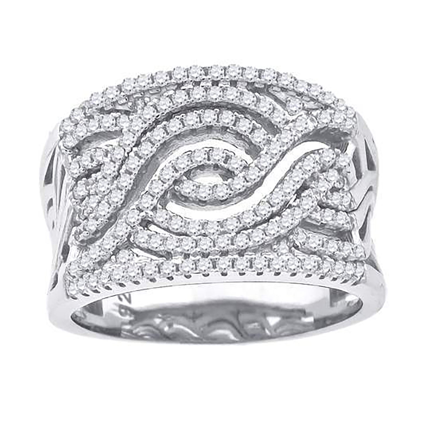 Sterling Silver Womens Cubic-Zirconia Swirl Fashion Bridal Anniversary Wedding Engagement Band Ring