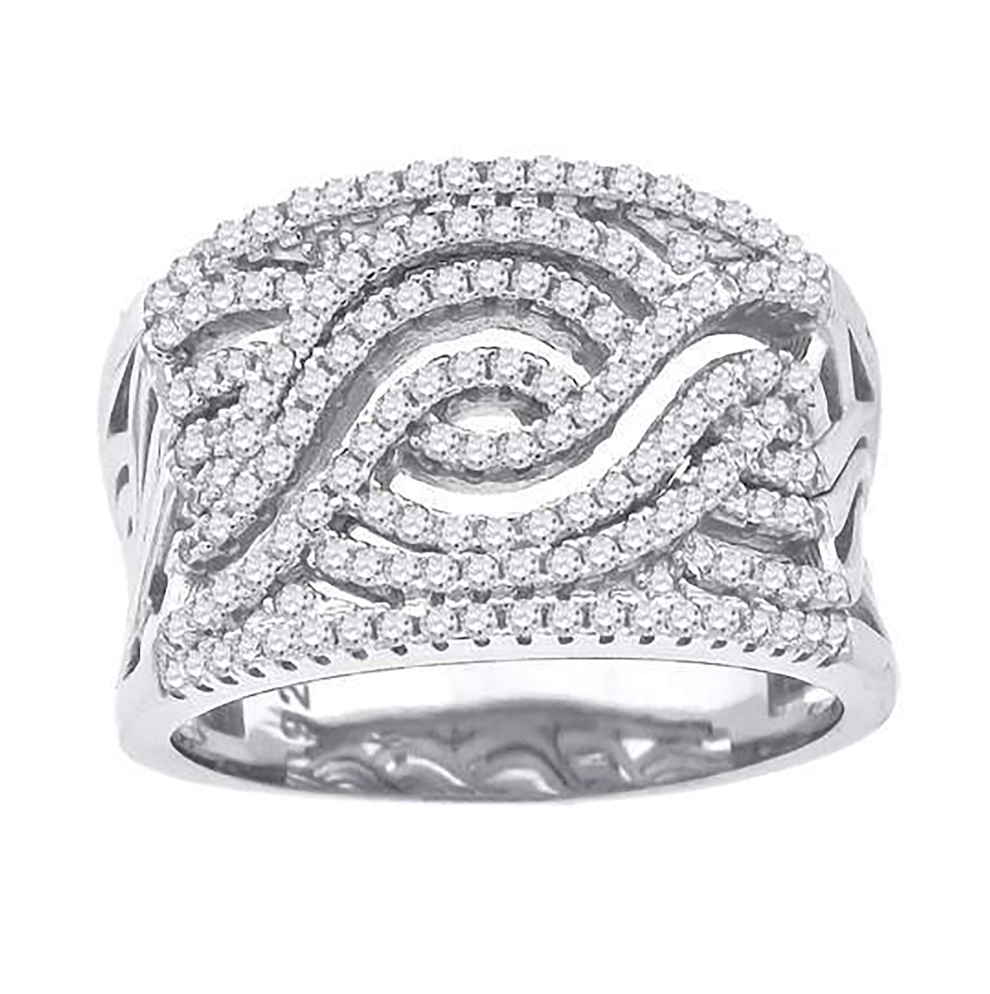 Sterling Silver Womens Cubic-Zirconia Swirl Fashion Bridal Anniversary Wedding Engagement Band Ring