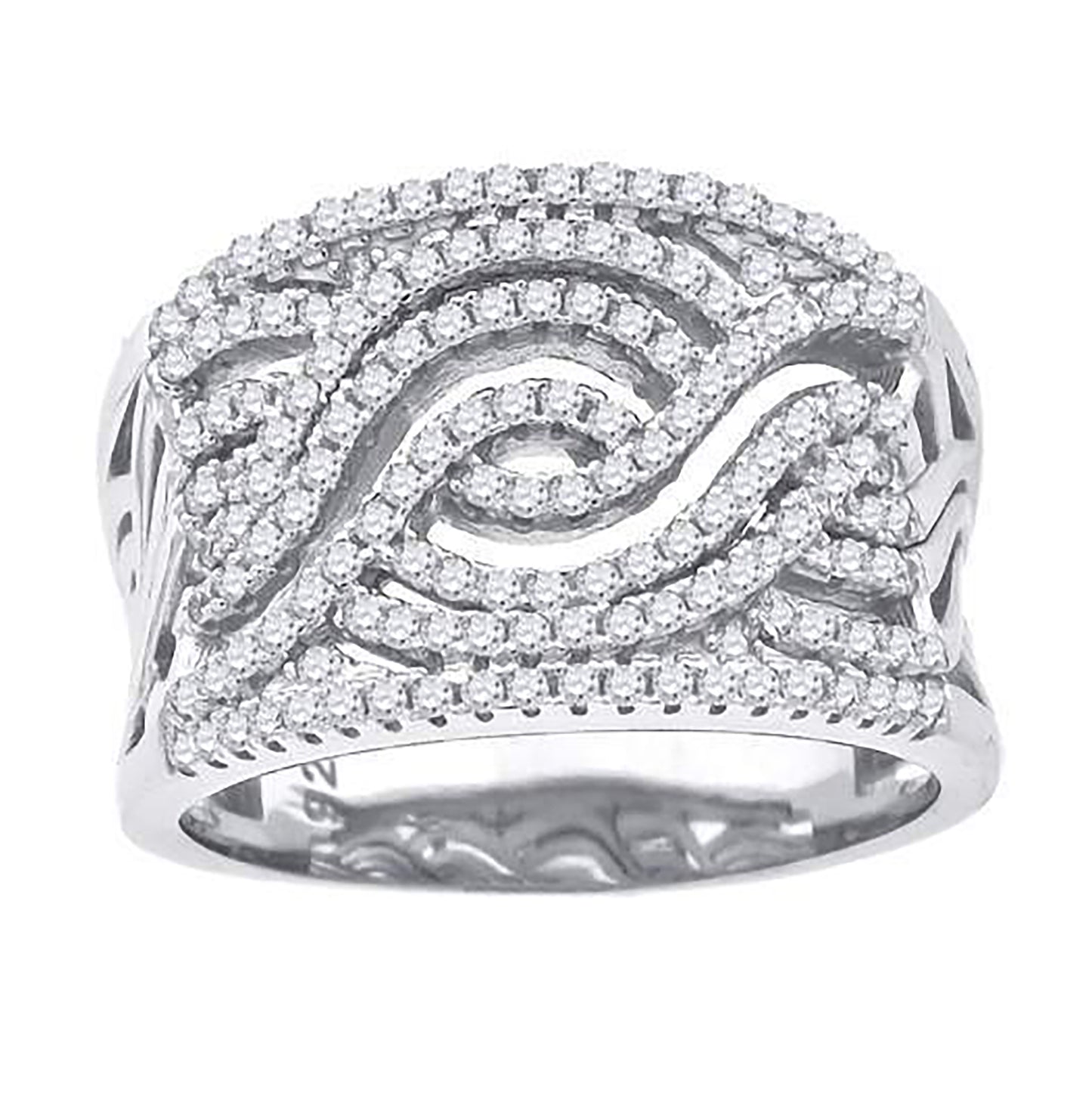 Sterling Silver Womens Cubic-Zirconia Swirl Fashion Bridal Anniversary Wedding Engagement Band Ring