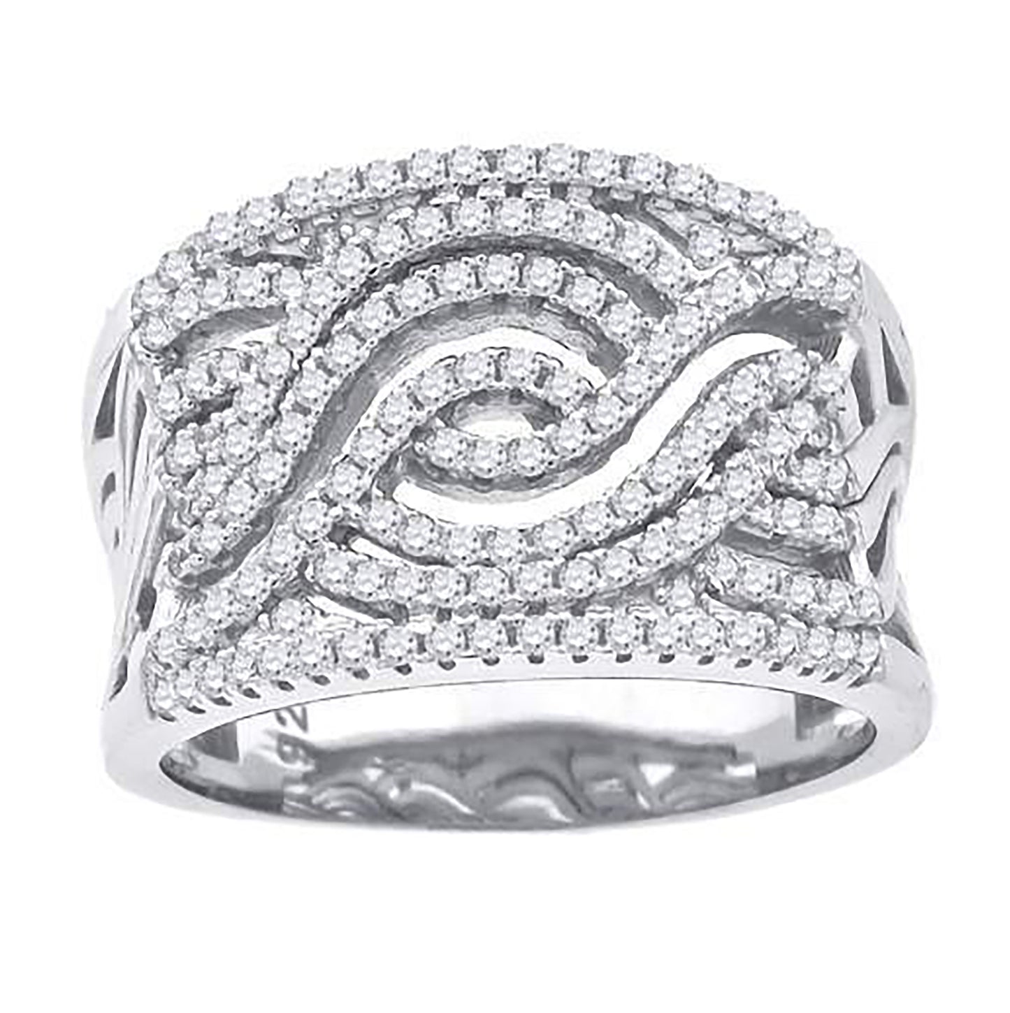 Sterling Silver Womens Cubic-Zirconia Swirl Fashion Bridal Anniversary Wedding Engagement Band Ring