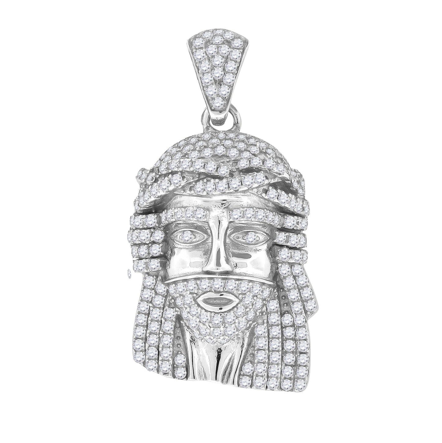 Sterling Silver Mens Cubic-Zirconia Jesus Religious Charm Pendant