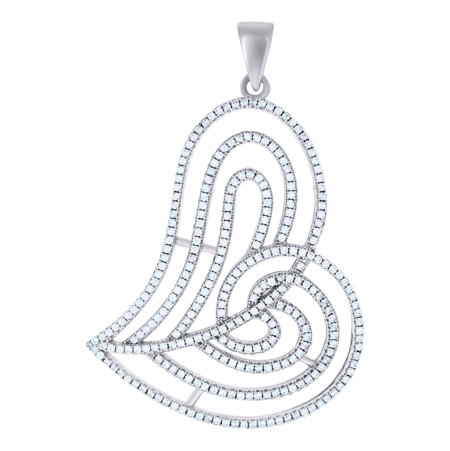 Sterling Silver Womens Cubic-Zirconia Heart Charm Pendant