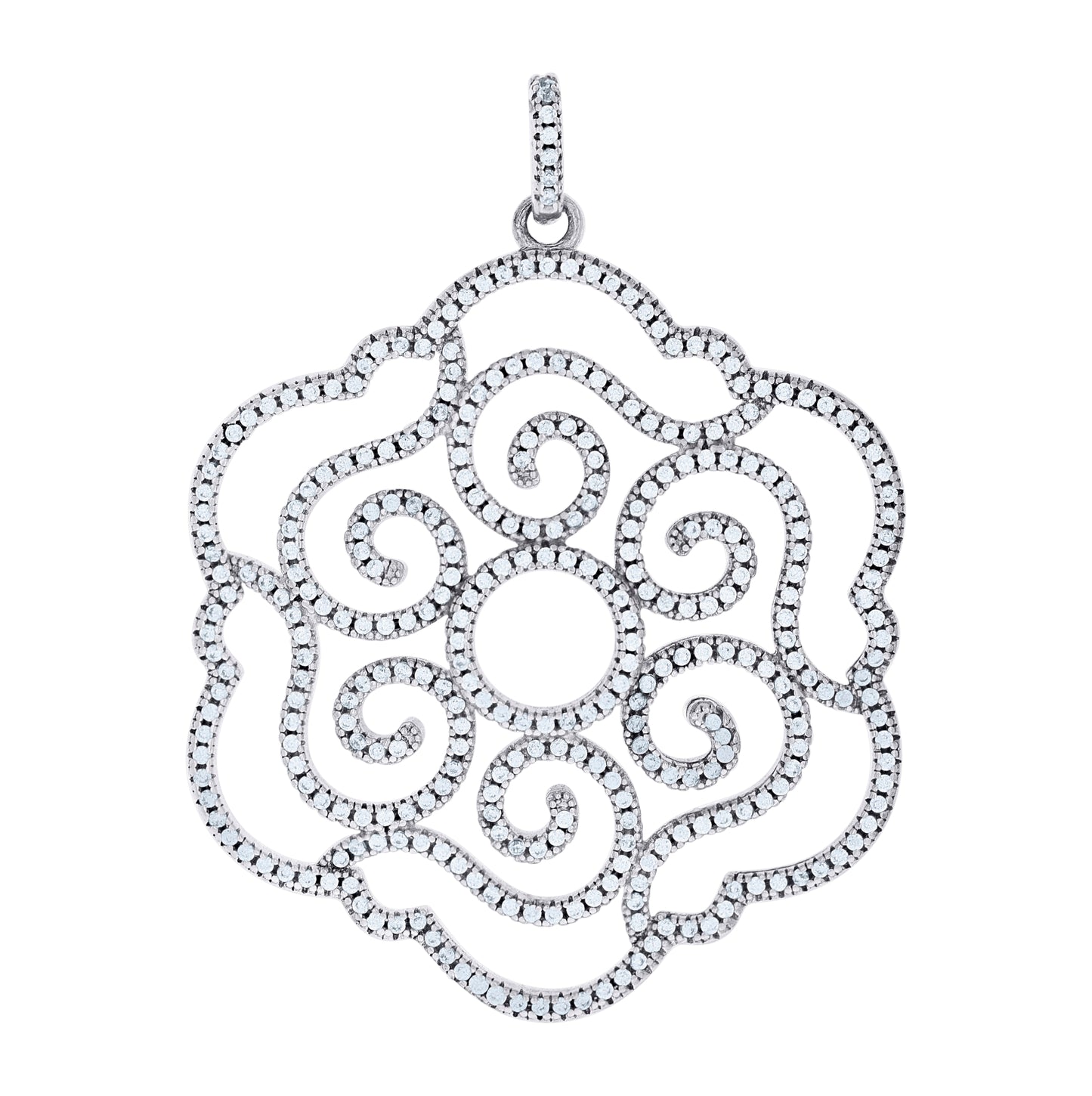 Sterling Silver Womens Cubic-Zirconia Nature Motif Charm Pendant