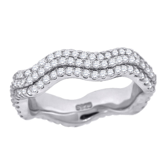 Sterling Silver Womens Cubic Zirconia Fashion Twisted Bridal Anniversary Engagement Wedding Band Ring