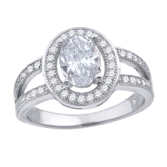 Sterling Silver Womens Cubic Zirconia Oval Halo Bridal Anniversary Engagement Wedding Ring