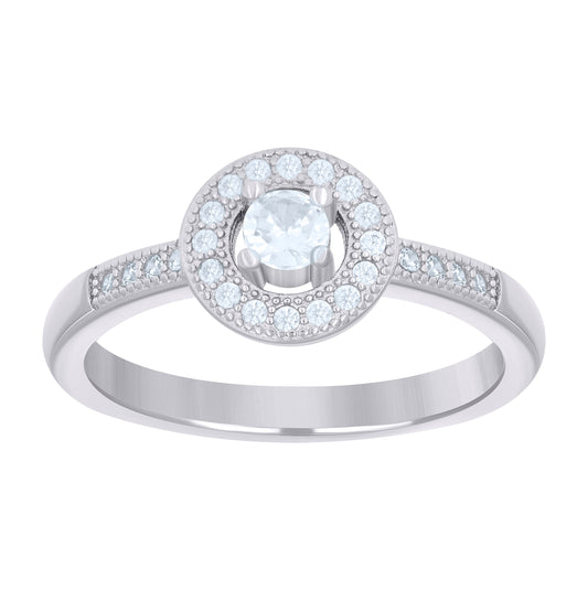 Sterling Silver Women's Cubic Zirconia Halo Bridal Anniversary Engagement Wedding Ring