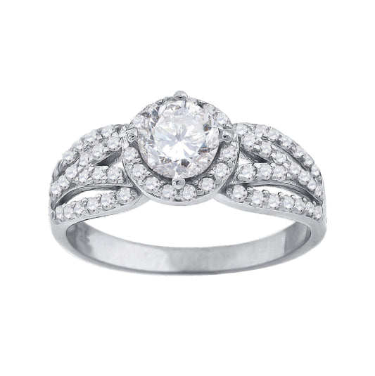 Sterling Silver Women's Cubic Zirconia Halo Bridal Anniversary Engagement Wedding Ring