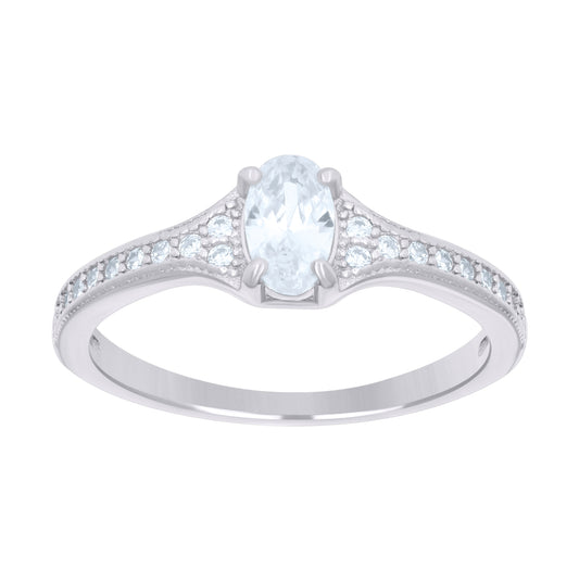 Sterling Silver Womens Oval Cubic Zirconia Bridal Anniversary Engagement Wedding Ring