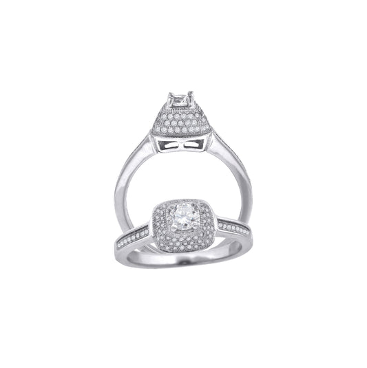 Sterling Silver Womens Cubic Zirconia Square Head Bridal Anniversary Engagement Wedding Ring