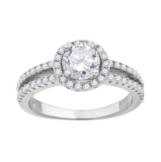 Sterling Silver Women's Cubic Zirconia Halo Bridal Anniversary Engagement Wedding Ring