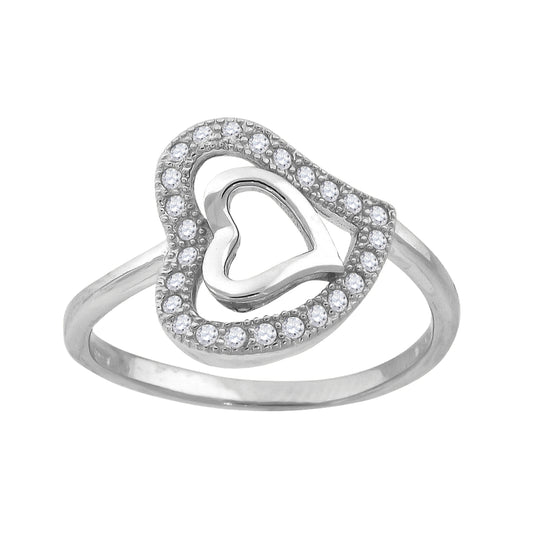 Sterling Silver Women's Cubic Zirconia Heart Bridal Anniversary Wedding Engagement Band Ring