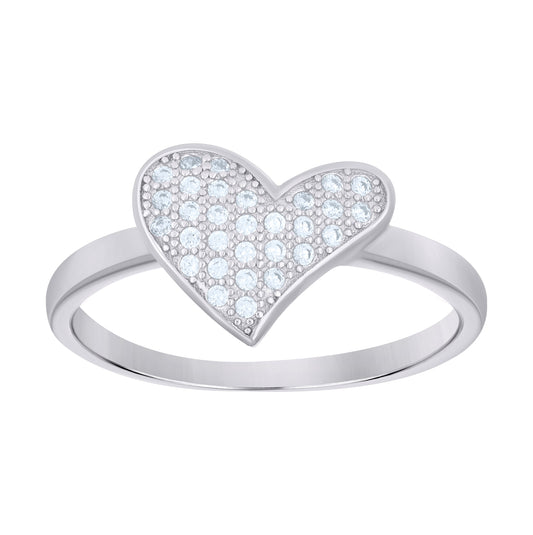 Sterling Silver Women's Cubic Zirconia Heart Bridal Anniversary Wedding Engagement Band Ring