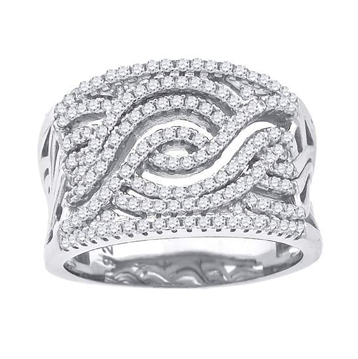 Sterling Silver Womens Cubic-Zirconia Swirl Fashion Bridal Anniversary Wedding Engagement Band Ring