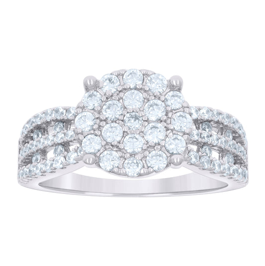 Sterling Silver Womens Cubic-Zirconia Round Head Fashion Bridal Anniversary Wedding Engagement Band Ring
