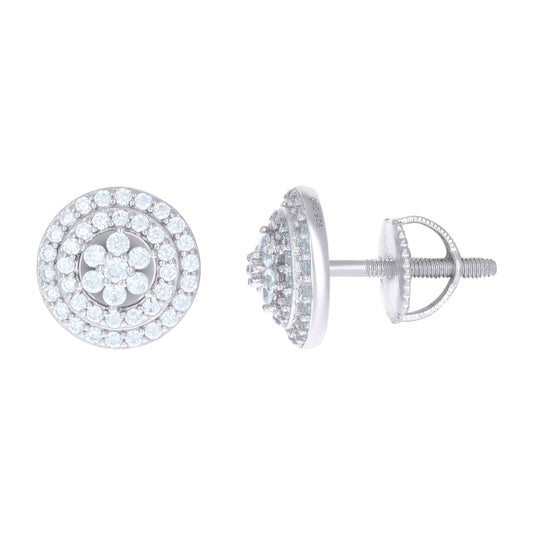 Sterling Silver Womens Cubic Zirconia Halo Stud Earrings