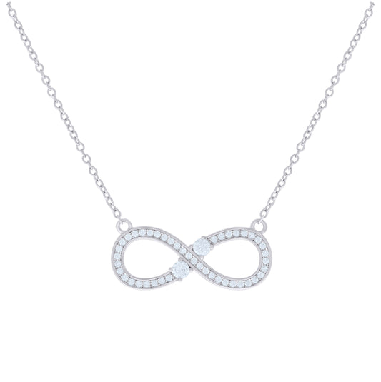 Sterling Silver Women Cubic Zirconia Rolo Link Infinity Necklace