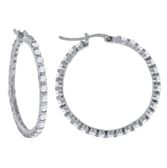 Sterling Silver Womens Cubic Zirconia Single Row Migraine Huggie Hoop Earrings
