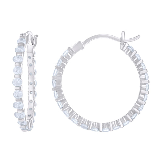 Sterling Silver Womens Cubic Zirconia Single Row Migraine Huggie Hoop Earrings