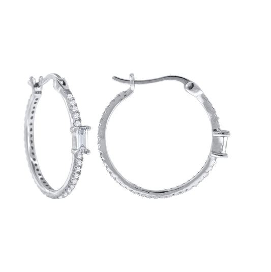 Sterling Silver Womens Cubic Zirconia Twisted Huggie Hoop Earrings