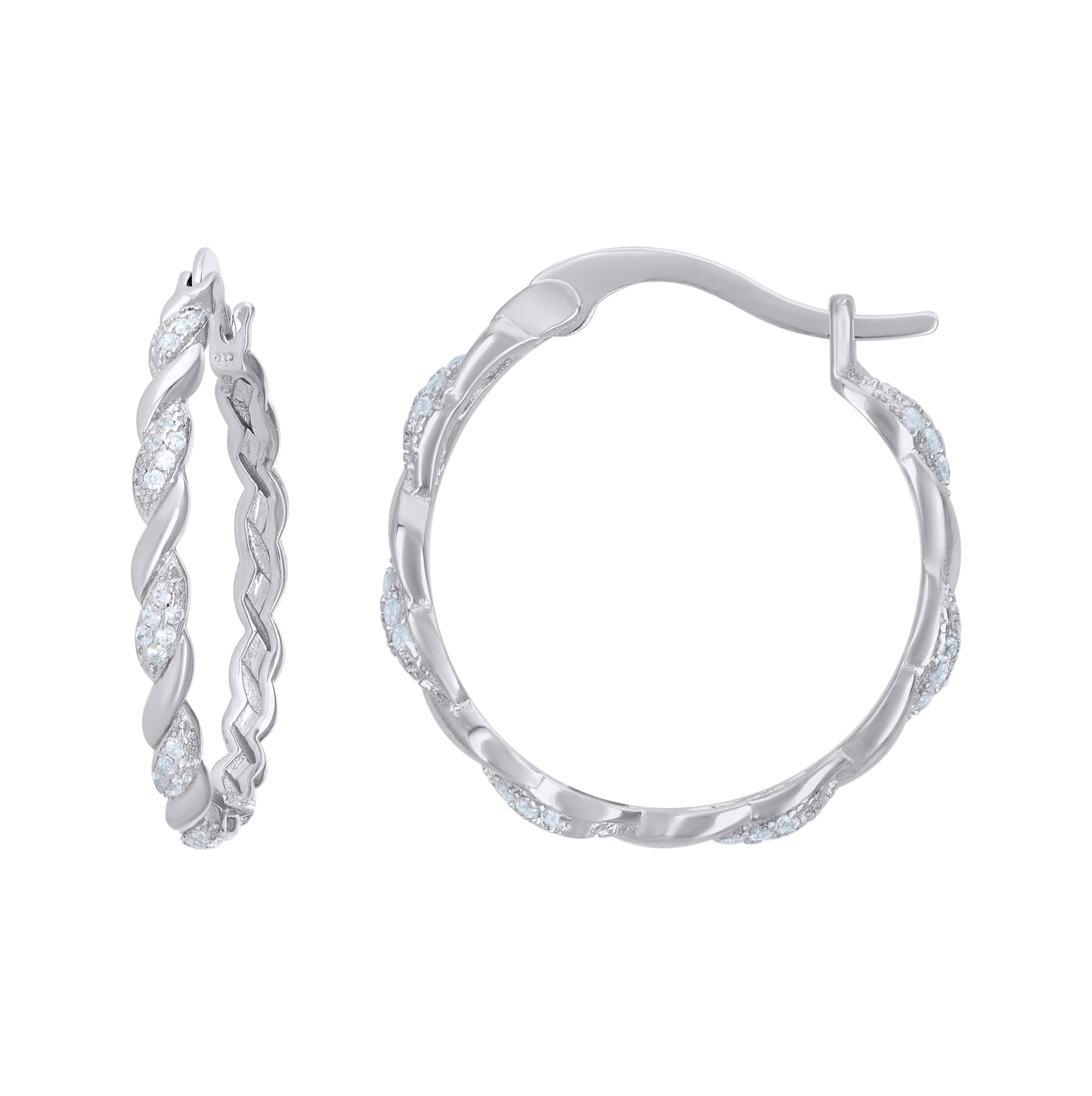 Sterling Silver Womens Cubic Zirconia Twisted Huggie Hoop Earrings