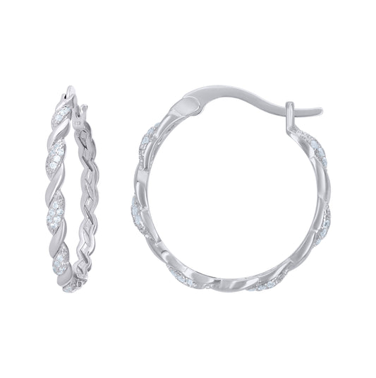 Sterling Silver Womens Cubic Zirconia Twisted Huggie Hoop Earrings