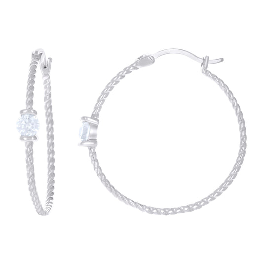 Sterling Silver Womens Cubic Zirconia Twisted Huggie Hoop Earrings