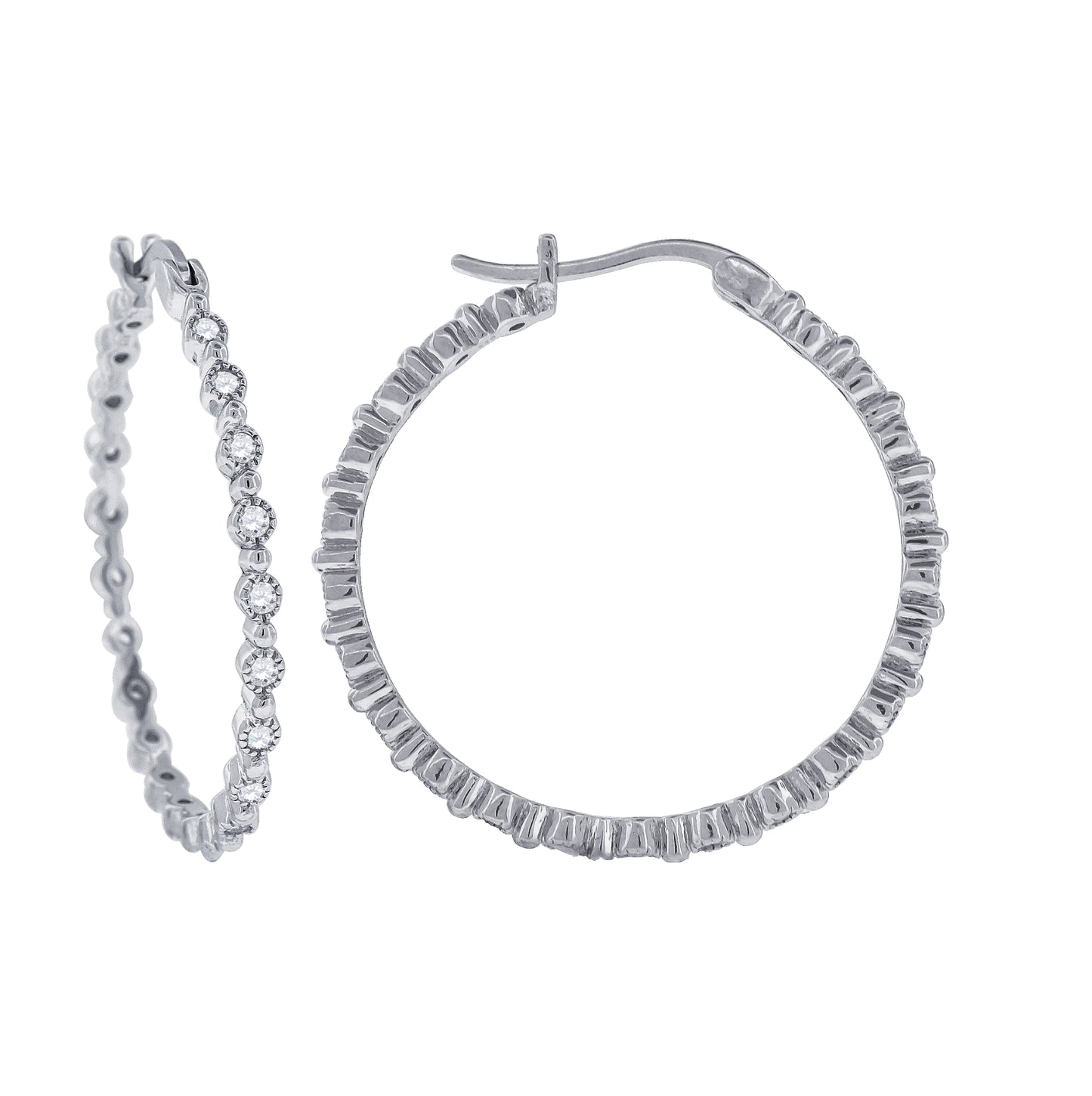 Sterling Silver Womens Cubic Zirconia Single Row Huggie Hoop Earrings