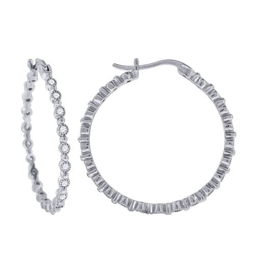 Sterling Silver Womens Cubic Zirconia Single Row Huggie Hoop Earrings