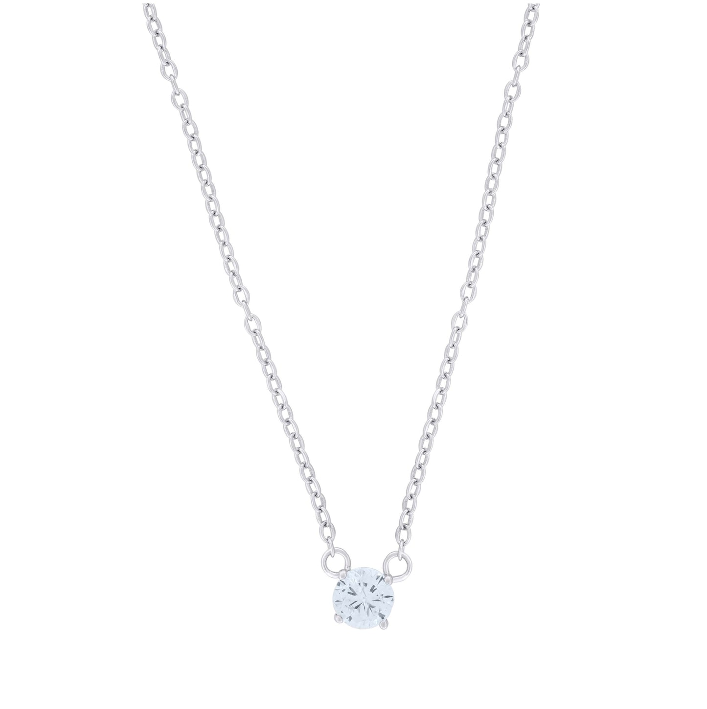 Sterling Silver Women Cubic Zirconia Rolo Link Fashion Necklace