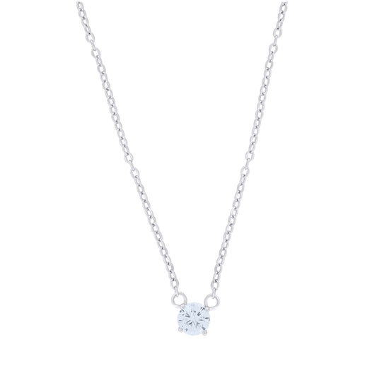 Sterling Silver Women Cubic Zirconia Rolo Link Fashion Necklace