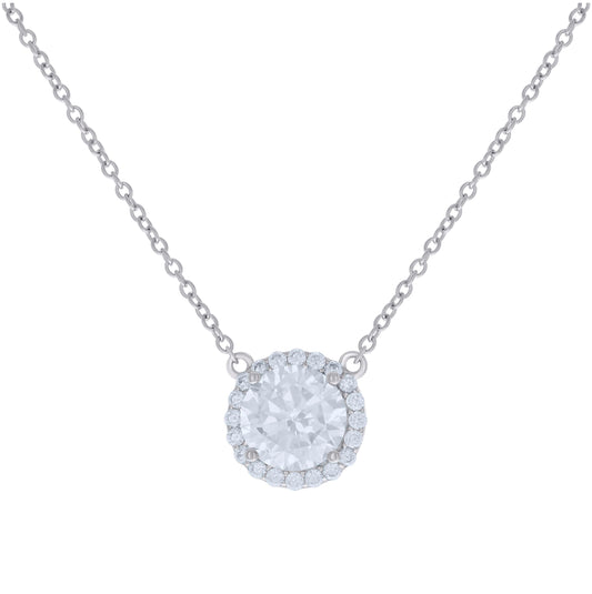 Sterling Silver Women Cubic Zirconia Rolo Link Fashion Halo Necklace