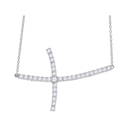 Sterling Silver Women Cubic Zirconia Rolo Link Religious Cross Necklace