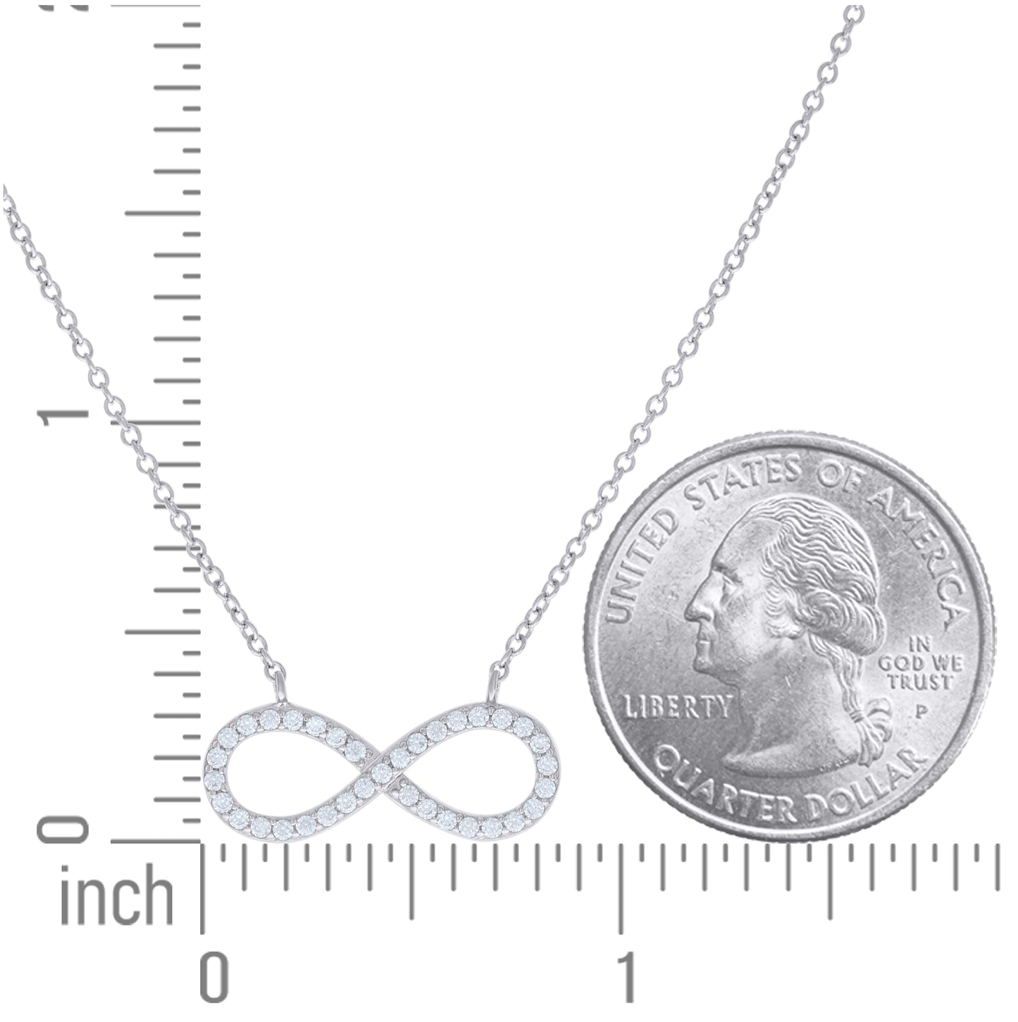 Sterling Silver Women Cubic Zirconia Rolo Link Infinity Necklace