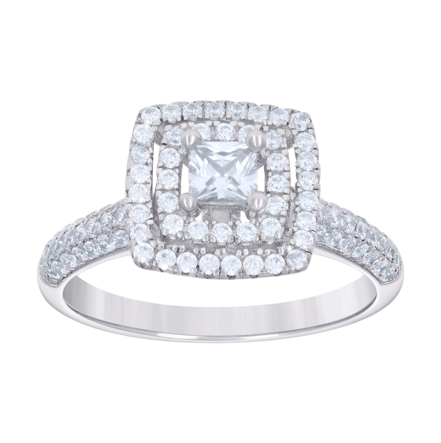 Sterling Silver Womens Princess-Cut Round Cubic-Zirconia Square Fashion Bridal Anniversary Wedding Engagement Band Ring