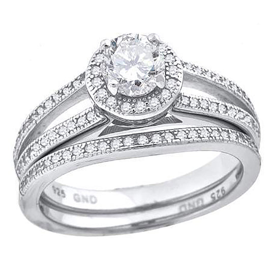 Sterling Silver Womens Cubic Zirconia Sizes 6 To 9 Round Center Stone Bridal Set Anniversary Engagement Wedding Band Ring
